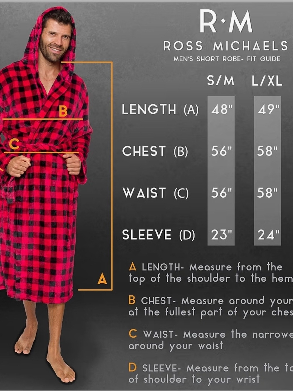 Ross Michaels Mens Buffalo Checked Red Plaid Cozy Plush Robe Gift NEW NWT $32.99 - Picture 2 of 3